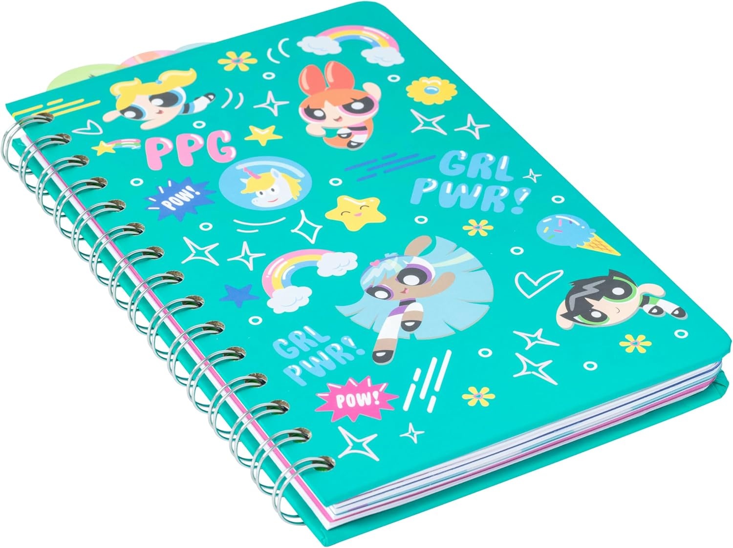 image:imageSilver Buffalo Care Bears Spiral Tabbed Notebook Featuring Grumpy Bear Share Bear Tenderheart Bear Cheer Bear Bedtime Bear and Good Luck Bear 8 x 5Power Puff Girls